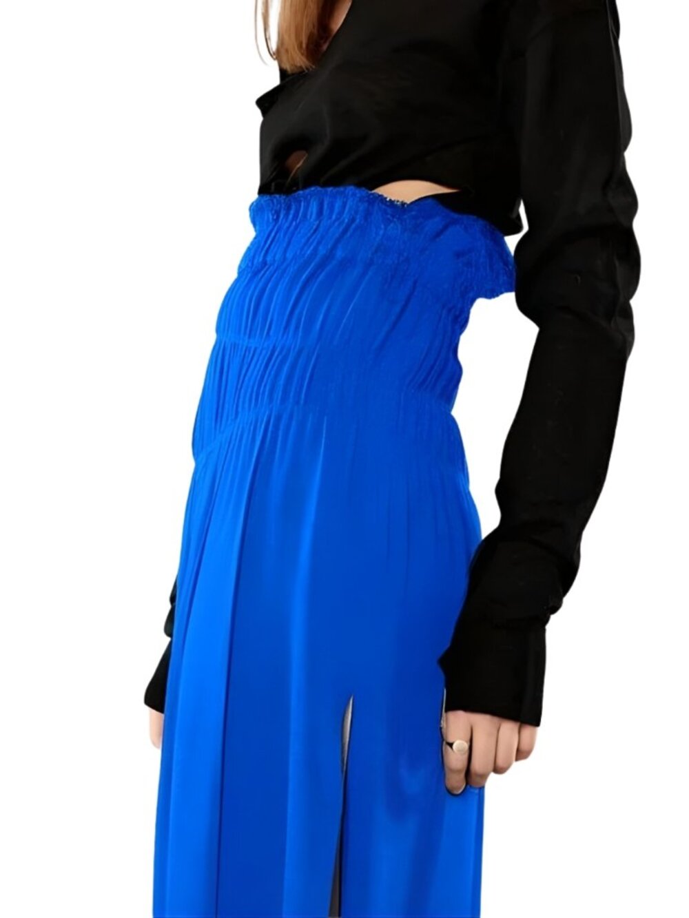 NWT Helmut Lang Nubby Viscose Ruched Icy Blue Women Size 2 Loose Fit Gypsy Skirt - Picture 8 of 9
